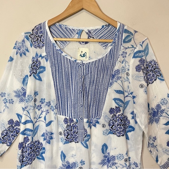 Anthropologie MERMAID Floral Sea Holly Cotton Tunic Top, Large - Picture 4 of 12